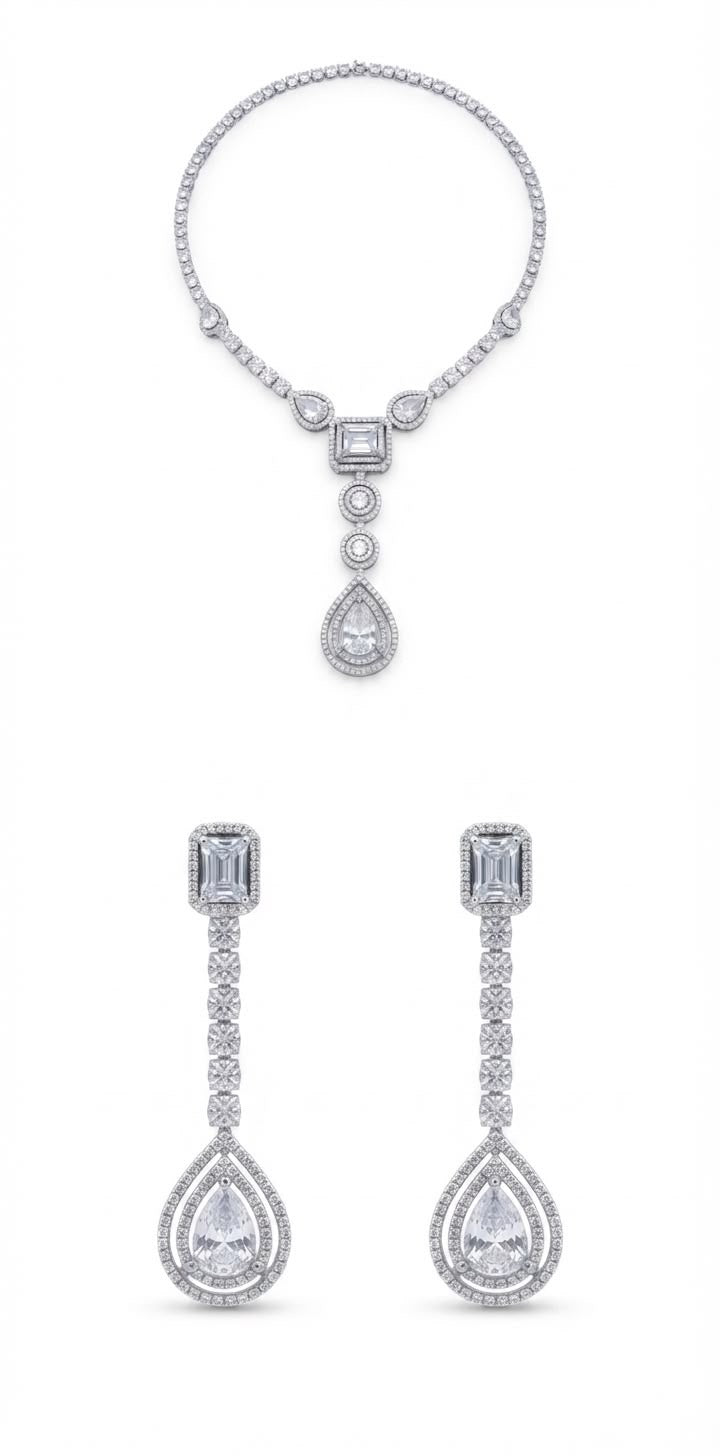 Pendant styled diamond necklace set