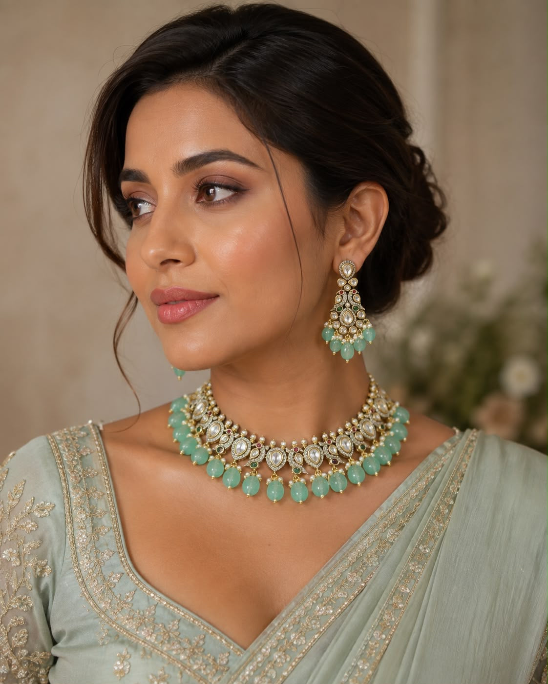 Vintage hued polki necklace set
