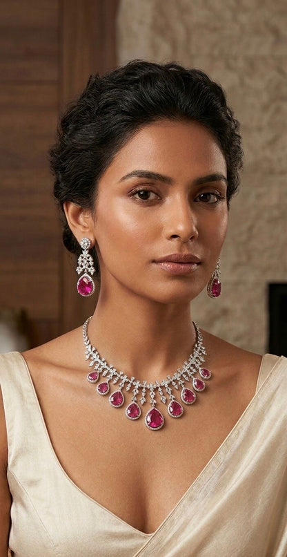 Giselle ruby drops  diamond necklace set