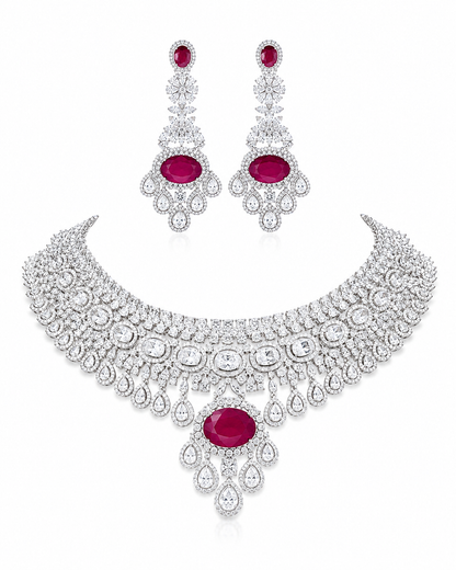 Aabha Ruby and Diamonds Necklace Set