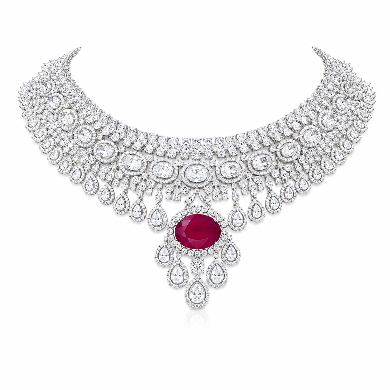 Aabha Ruby and Diamonds Necklace Set