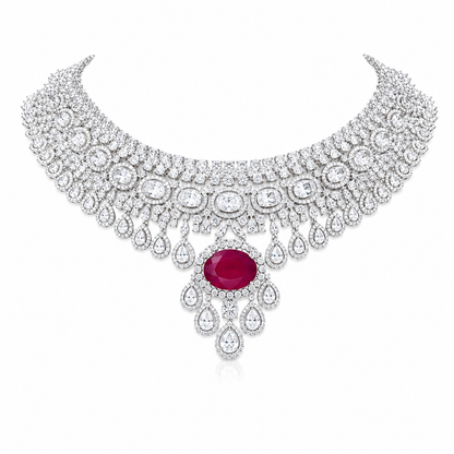 Aabha Ruby and Diamonds Necklace Set