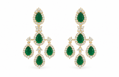 Avira Long Diamond Danglers with Emerald Stones