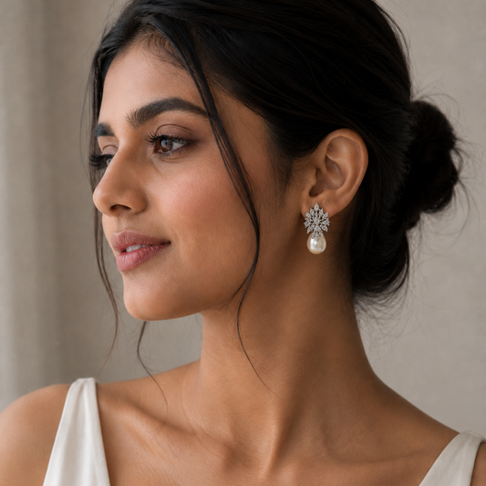 Avira Diamond and Pearl Drop Earrings
