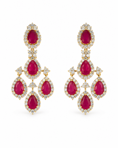 Avira Long Diamond Danglers with Ruby Stones