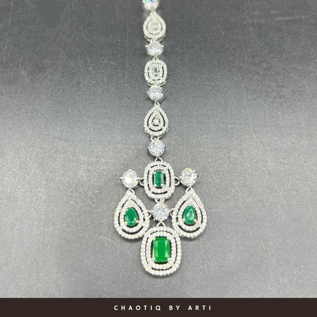 Kimaya Diamond and Emerald studded maangtikka