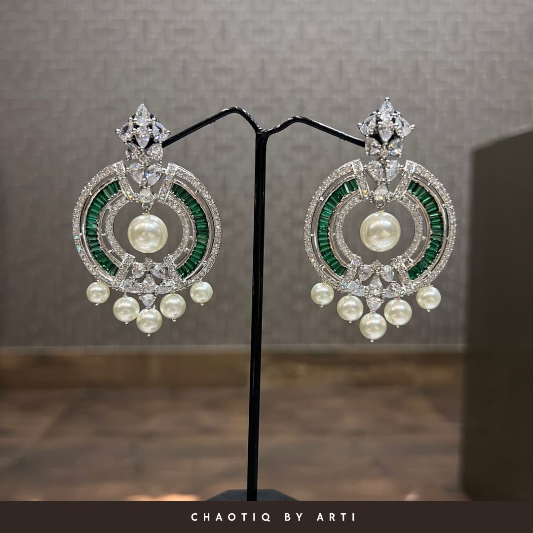 Diamond chandbala pearl earrings