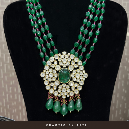 Sobitha emerald multi string necklace set