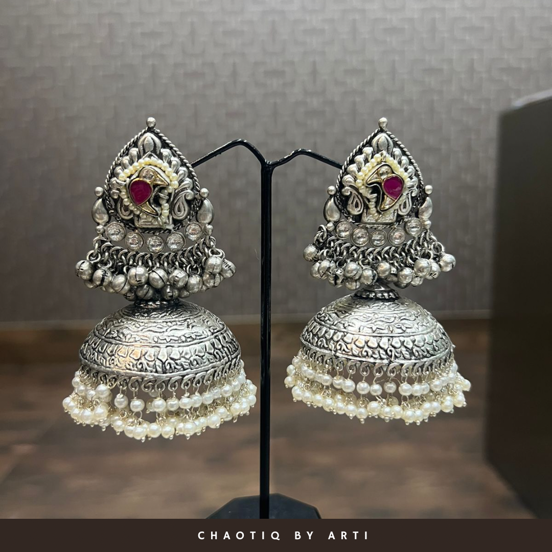 Raha oxidised jhumka earrings