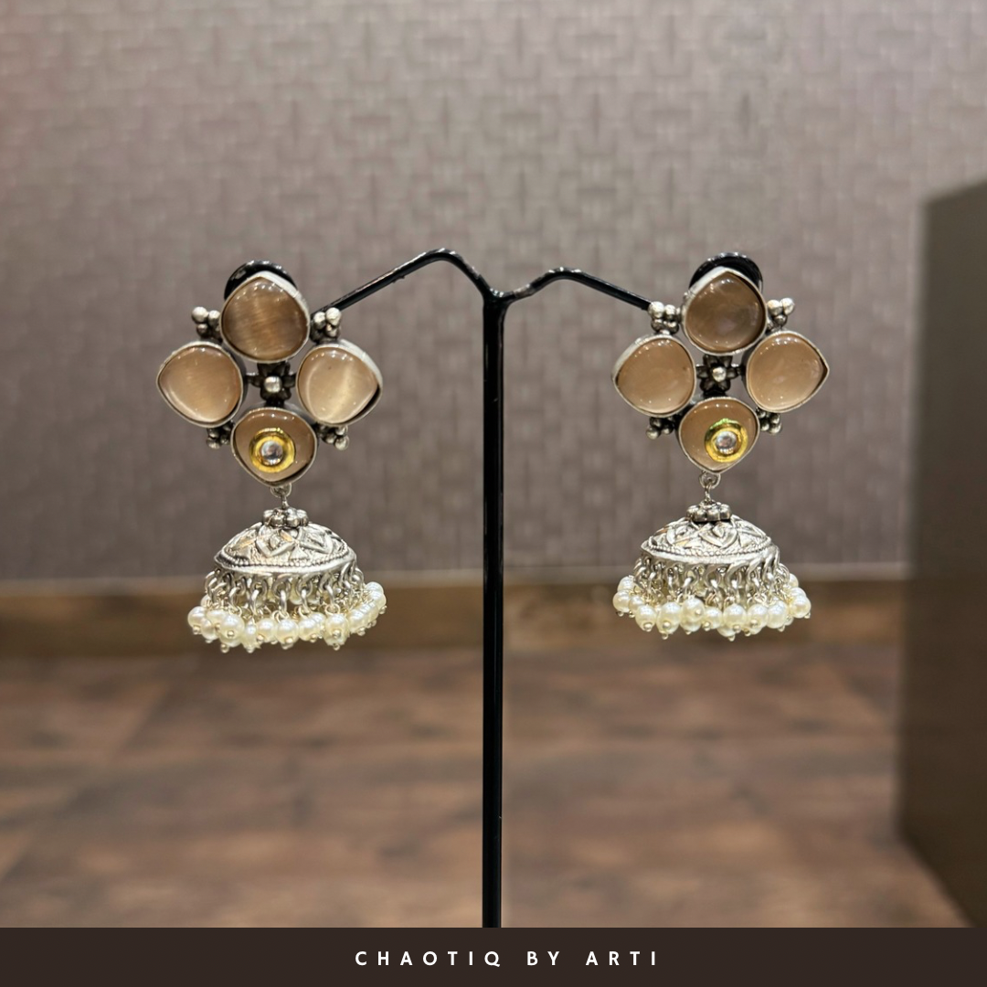 Phool oxidised jhumka earrings