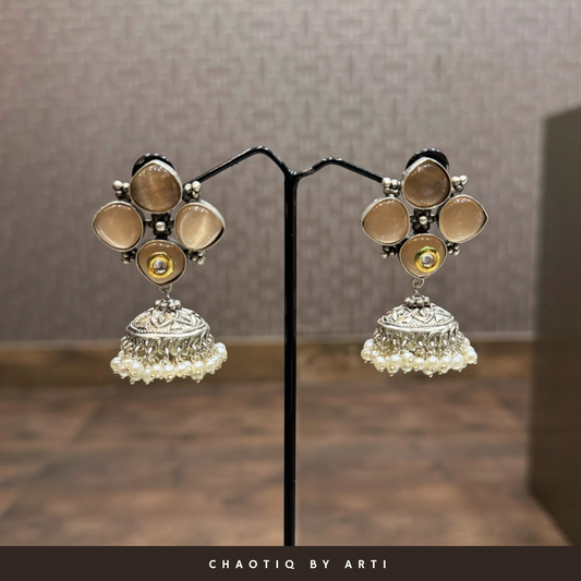 Phool oxidised jhumka earrings