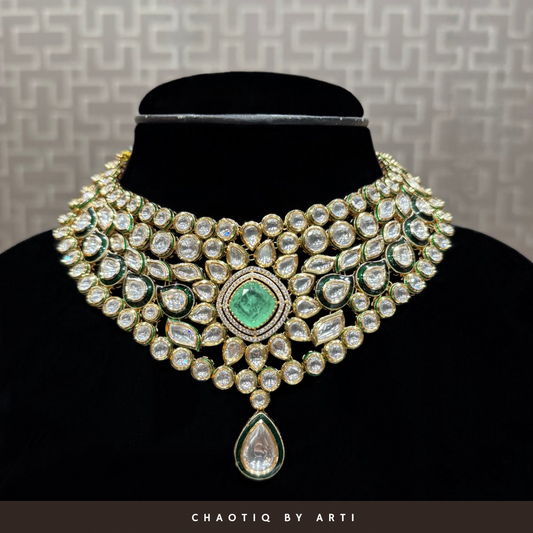 Malika green meena gold plated choker set