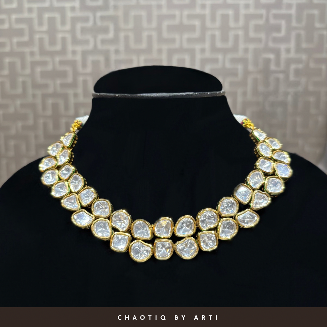 Sobitha gold plated layered uncut polki necklace set