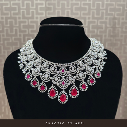 Maharani ruby and diamond studded necklace set