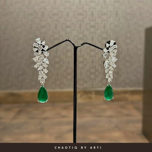 Aayat Long diamond danglers with emeralds stone