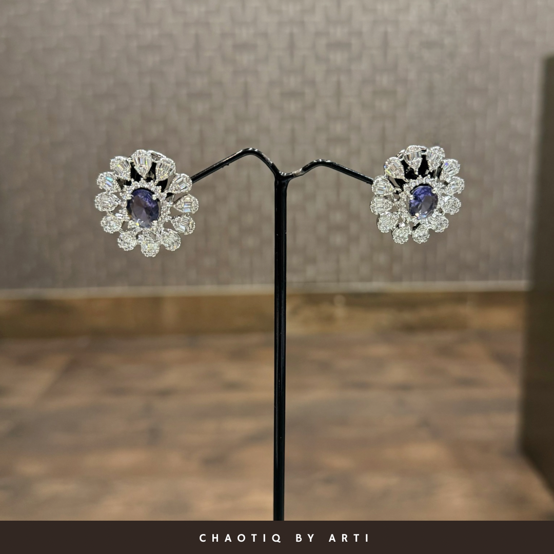 Naira Flower shaped earrings with coloured stone