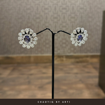 Naira Flower shaped earrings with coloured stone