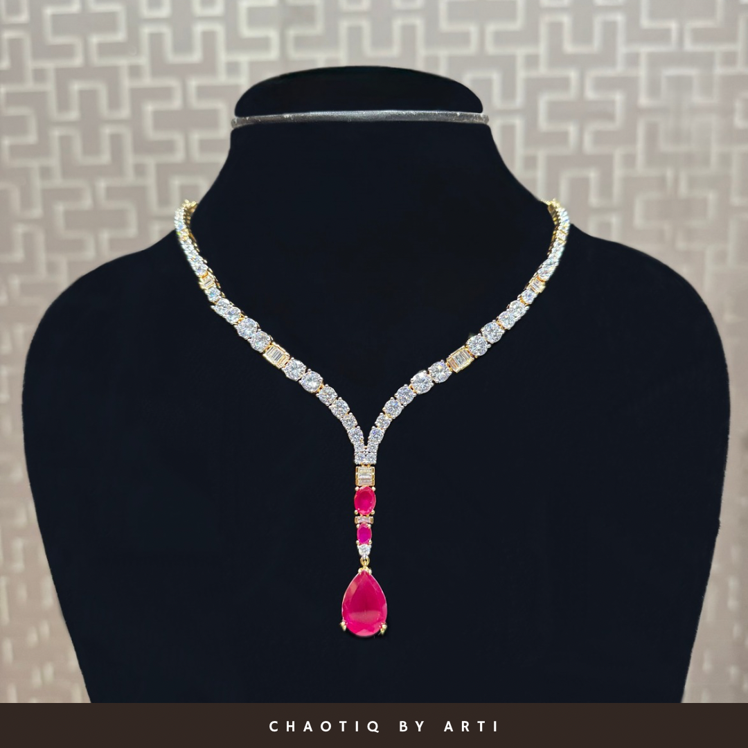 Diamond studded necklace set with ruby stones