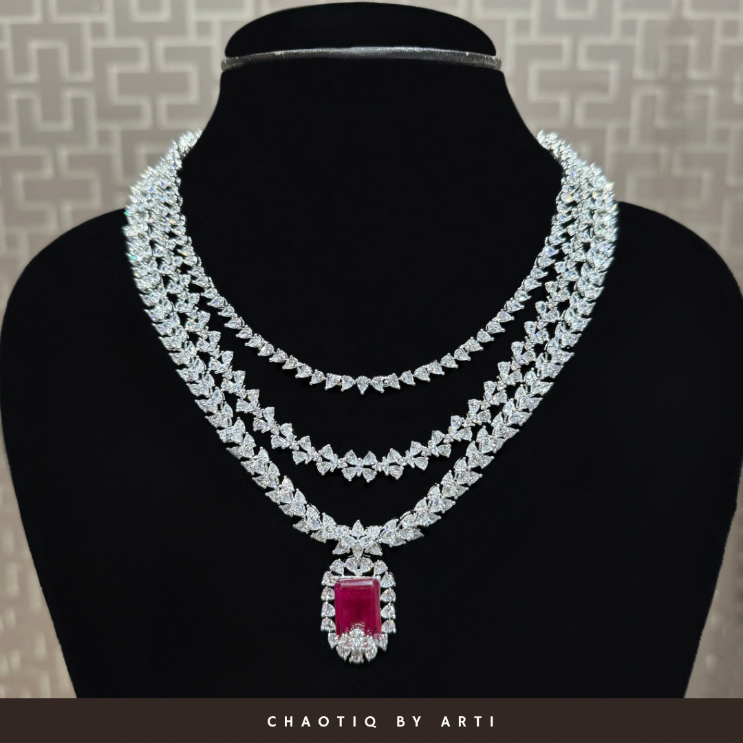 Maharana Diamond studded layered necklace set with ruby stones