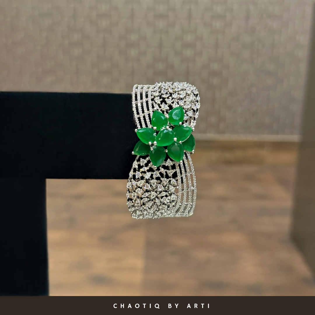 Flower shaped diamond studded emerald bracelet (SOLD)