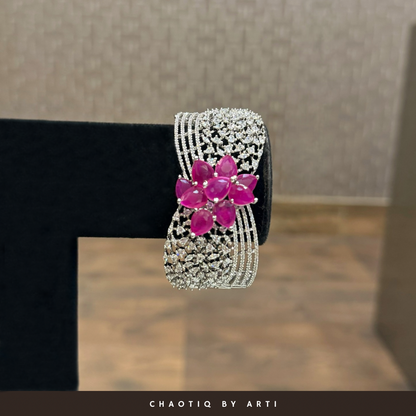 Maira flower shaped ruby and diamond studded bracelet