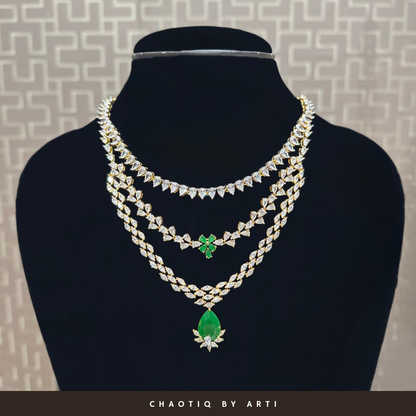 Annamika diamond and emerald studded layered necklace set