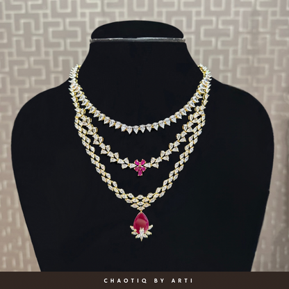Annamika diamond and ruby studded layered necklace set