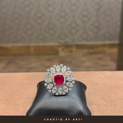 Aadhira Diamond and Ruby Cocktail Ring