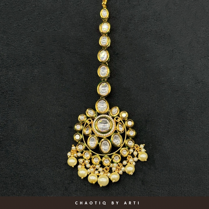 Maira Gold plated polki and pearl maangtikka