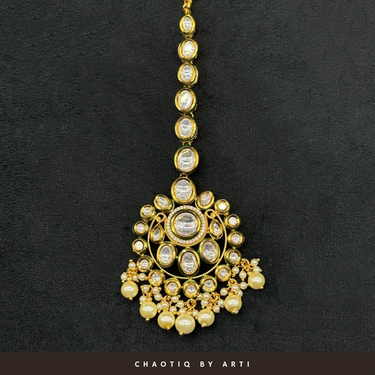 Maira Gold plated polki and pearl maangtikka