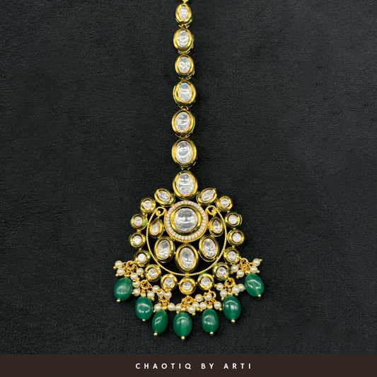 Maira Gold plated polki and pearl maangtikka