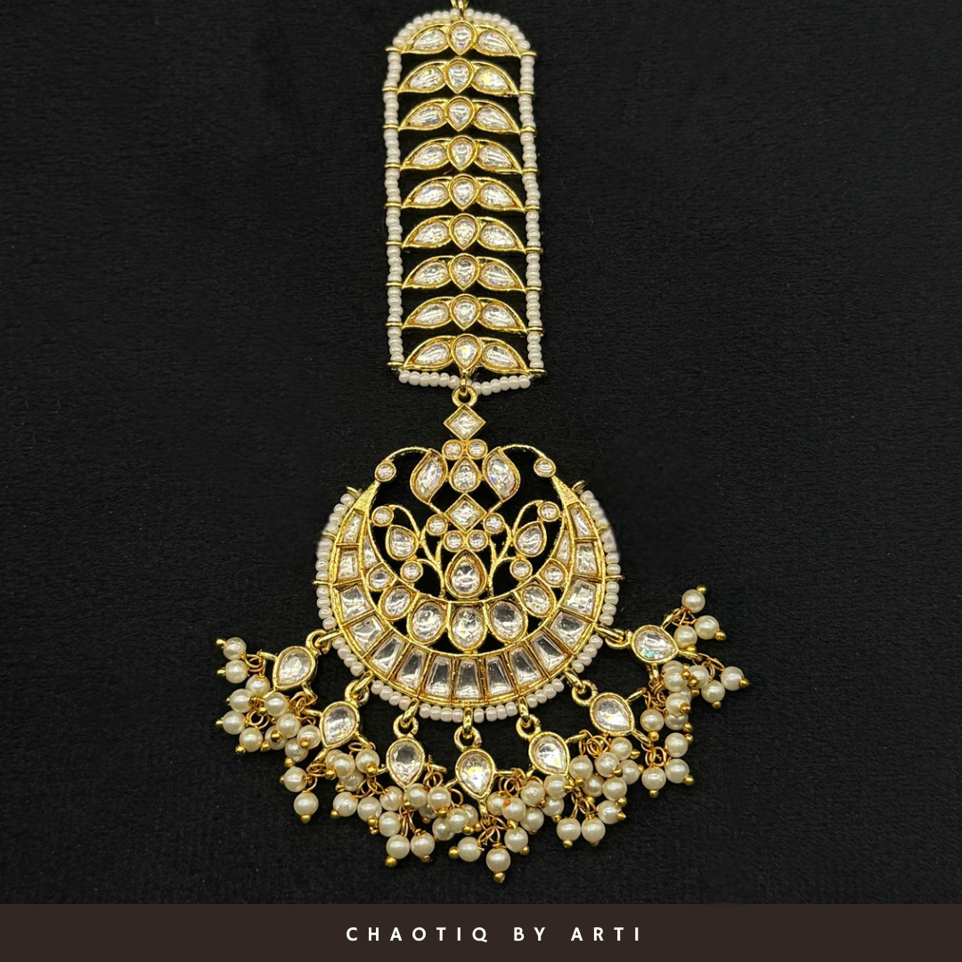Chandni Gold plated polki and pearl maangtikka