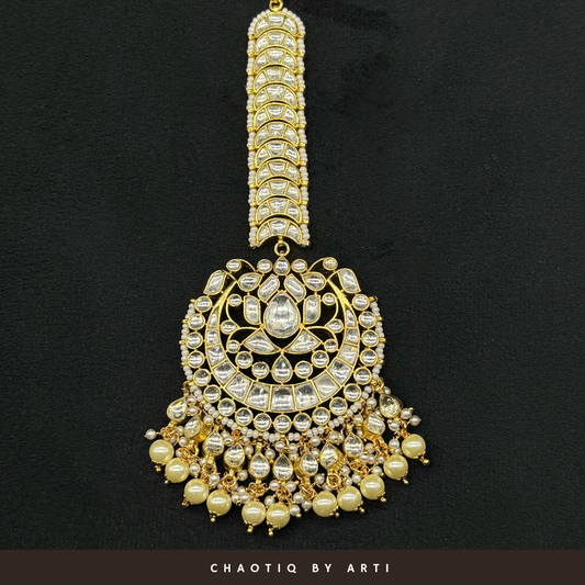 Mumtaz Gold plated polki and pearl maangtikka