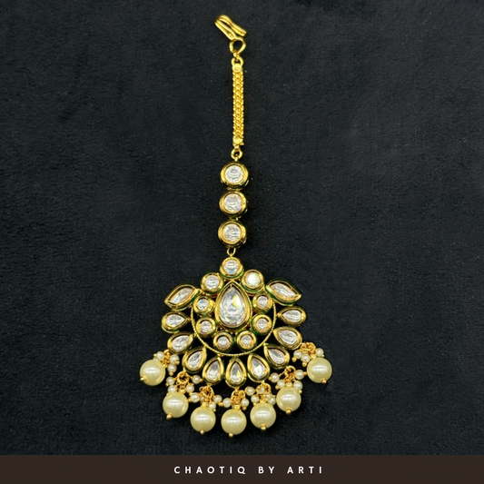Naseem Gold plated polki and pearl maangtikka