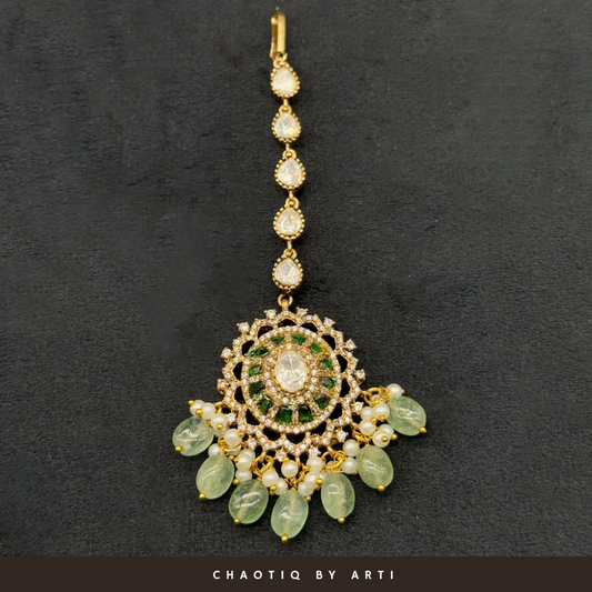 Chandni Gold plated emerald drop maangtikka