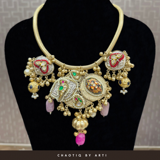Noor Oxidised choker necklace with handcrafted meenakari