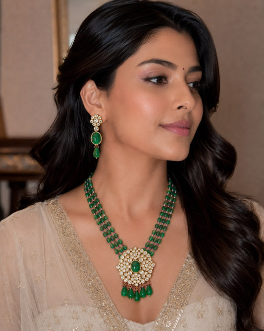 Sobitha emerald multi string necklace set