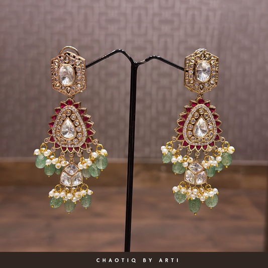 Neesa Polki and Pearl Coloured Earrings