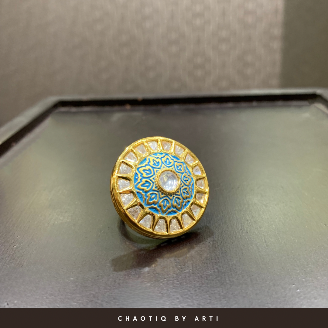 Sasha meenakari and polki ring