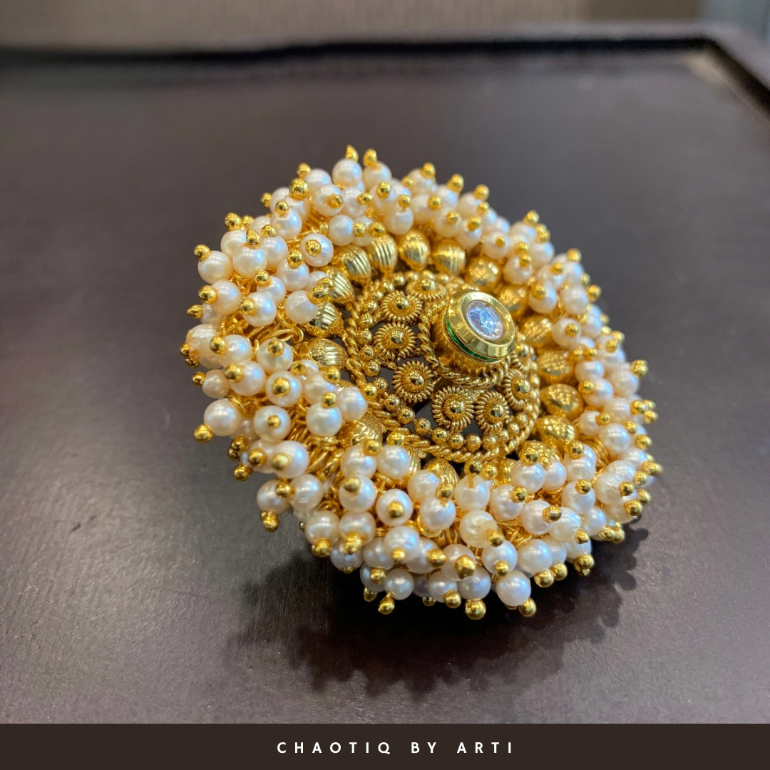 Aisha pearl clustered gold plated ring