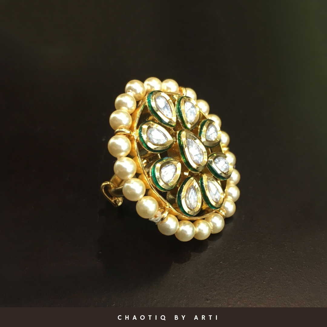 Aara polki and pearl ring
