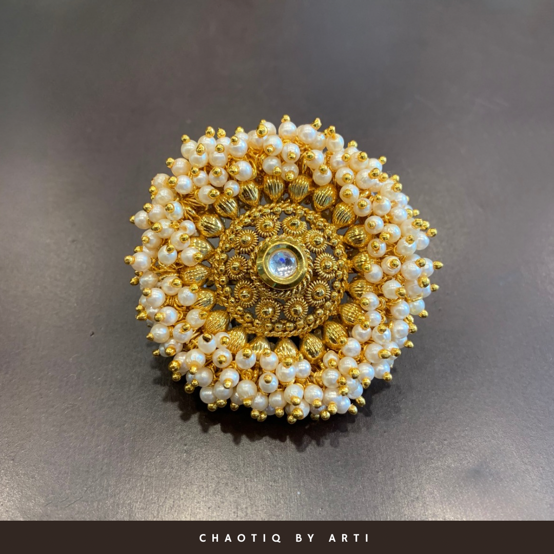 Aisha pearl clustered gold plated ring