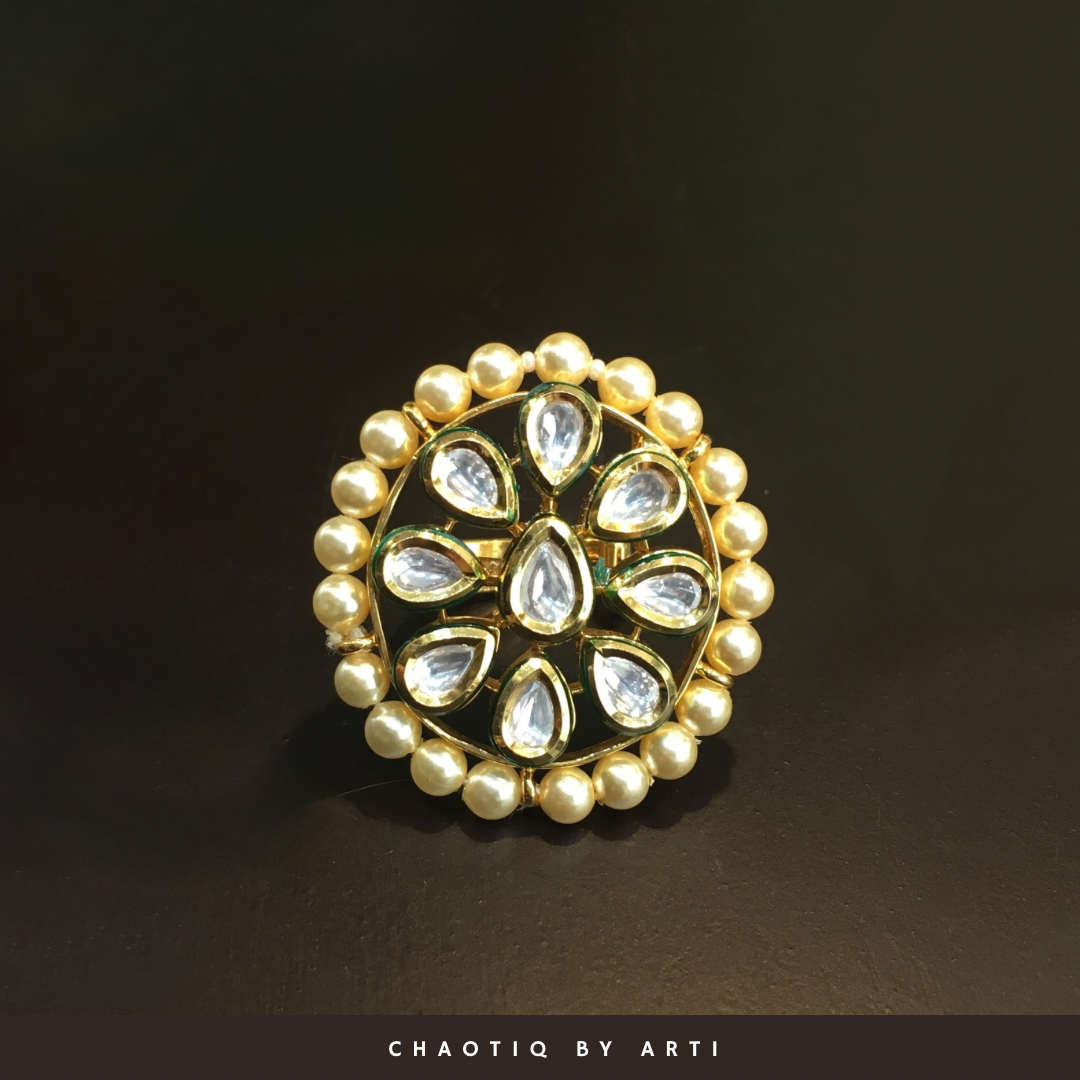 Aara polki and pearl ring