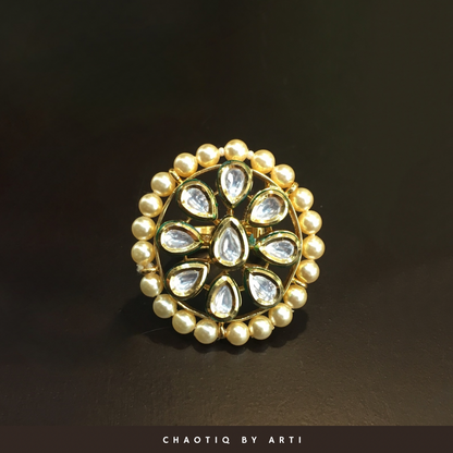 Aara polki and pearl ring