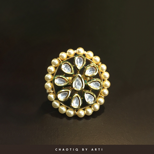 Aara polki and pearl ring