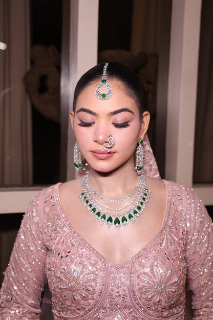 Vamika Emerald and Diamond Layered Necklace Set