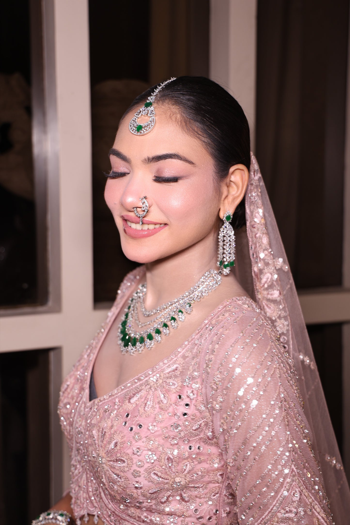 Vamika Emerald and Diamond Layered Necklace Set