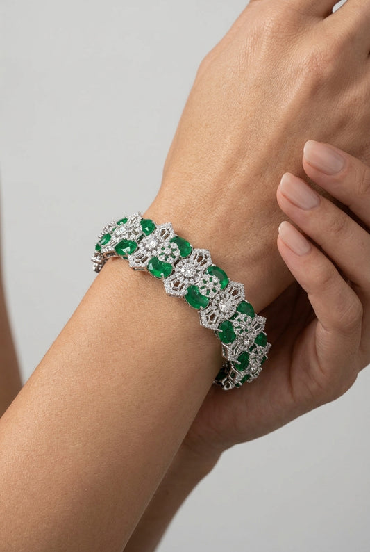 Asma Diamond and Emerald Bangle