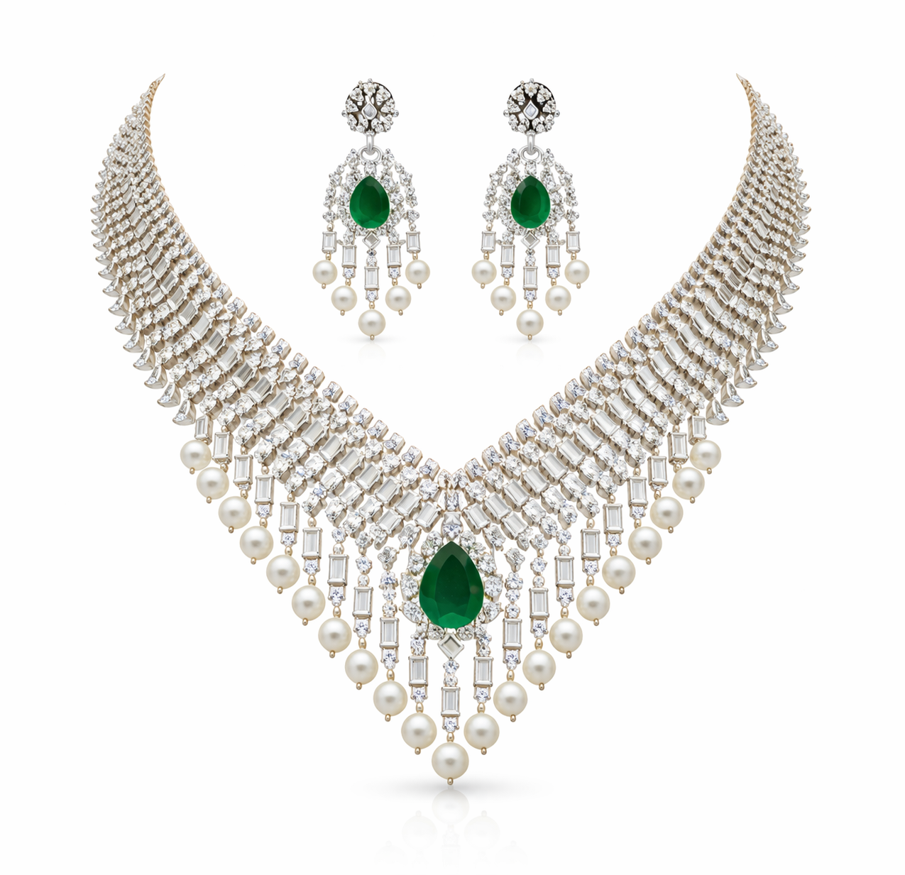 Amreen Diamonds and Emeralds Necklace set