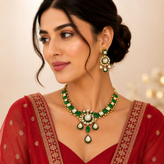 Zaraya Polki and Emerald Necklace Set